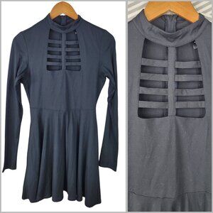 Cosmic Aura Black Gothic Dress Small Long Sleeve Chest Cut Outs Alt Keyhole